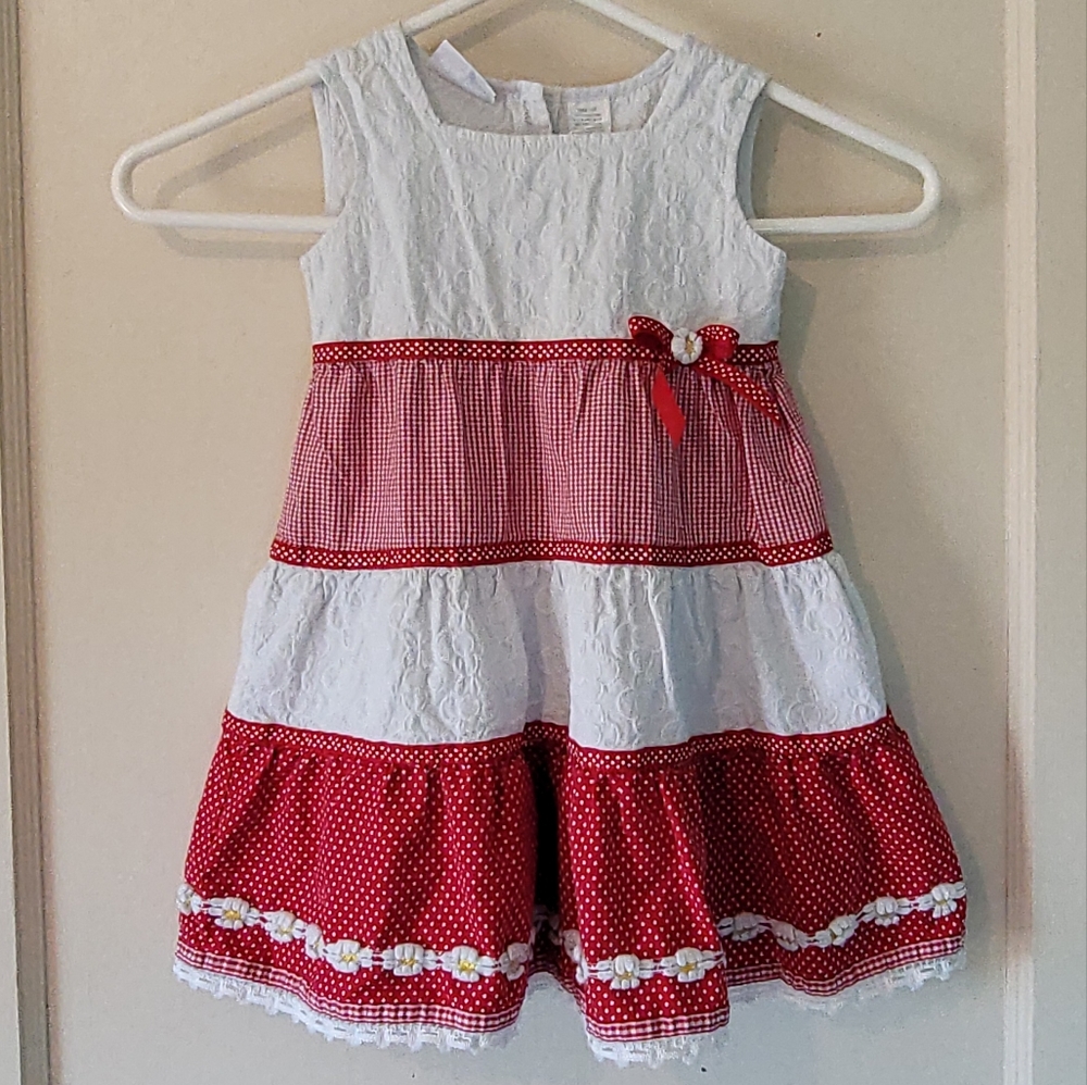 Blueberi Boulevard Red and White Daisy Polka Dot Lace Sleeveless Summer Dress